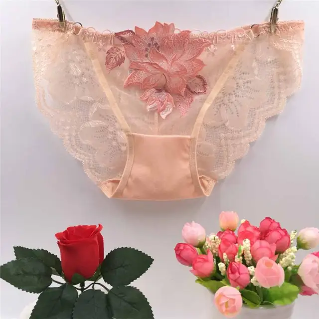 Women Lace Panties Underwear Briefs Low Waist Embroidered Flower Brief