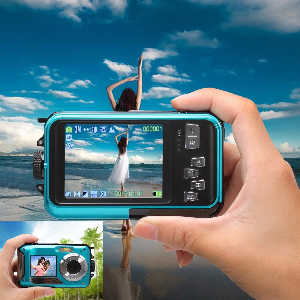New 2 7 inch TFT Digital Camera Waterproof 24MP MAX 1080P Double Screen 16x Digital Zoom