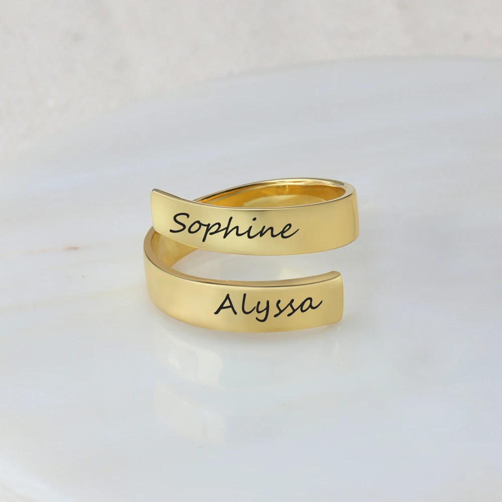 Personalized Gift Customize Engraved Name Gold Color Adjustable Rings For Women Anniversary Jewelry (JewelOra RI102973) - Image 3