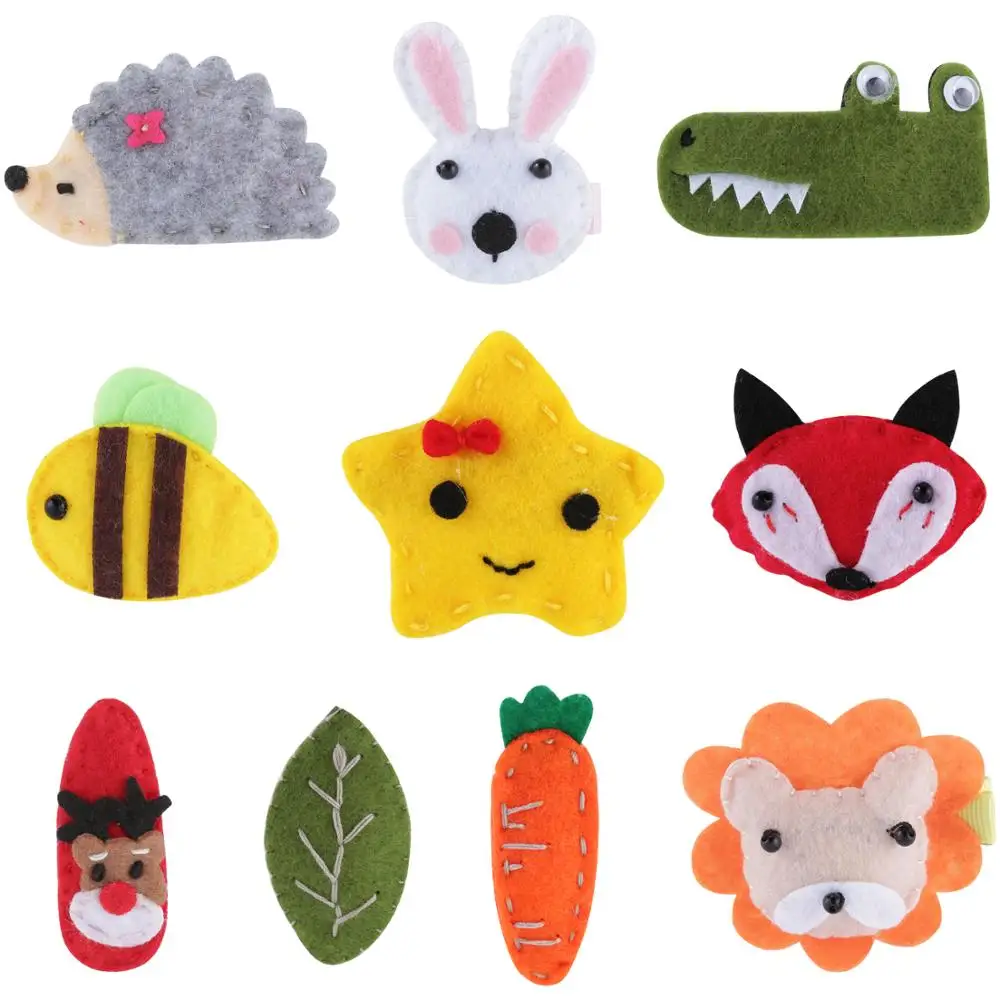 

10 Pack Bulk Mini Small Cute Cartoon Animal Felt Hair Bow Clips Barrettes Alligator Lined Snap Ribbon Pigtail Holder Accessories