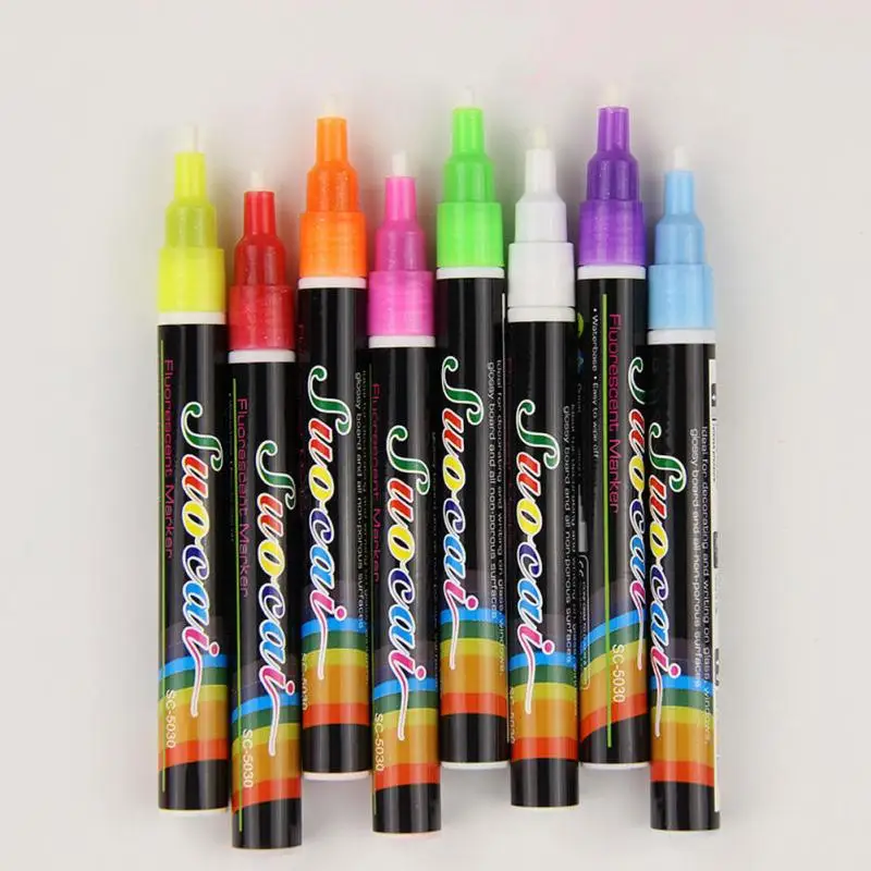 3mm Tip Liquid Plastic Fluorescent Pens Erasable Highlighters LED