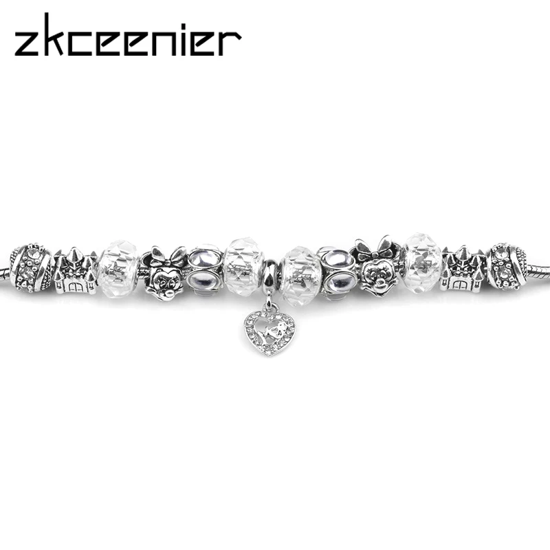 ZKCEENIER посеребренный 17 21 см брендовый очаровательный браслет Европейский