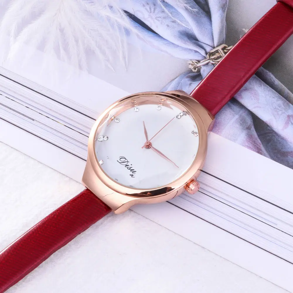 Reloj mujer, новая мода, простой золотой циферблат, 9 цветов, кожа, кварцевые женские часы, женские женственные наручные часы, relogio feminino