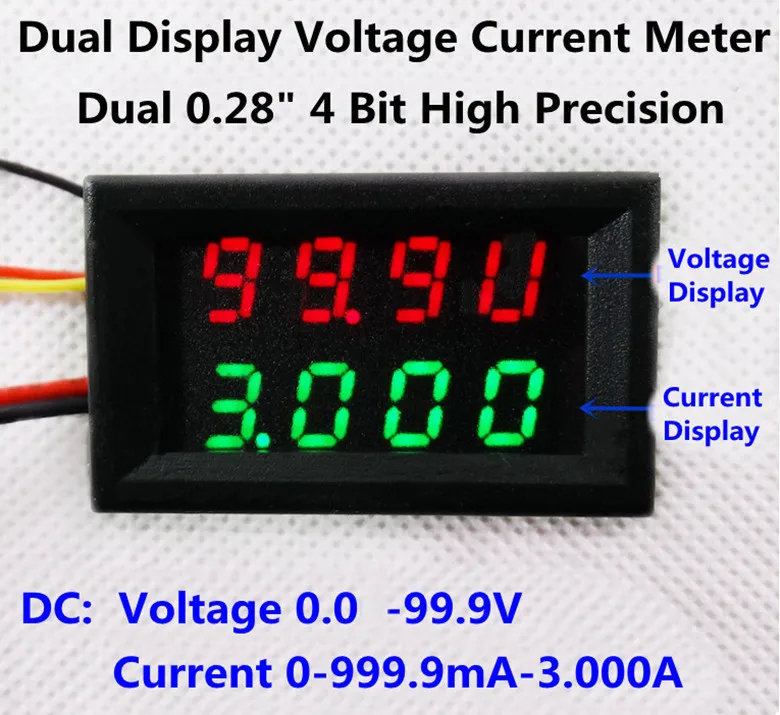 RD двойной светодиодный дисплей 4 бит постоянного тока 0-100 в/1A/3A 0,28 Цифровой Амперметр Вольтметр автомобильный измеритель напряжения тока 5 проводов [4 шт./лот]