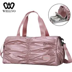 Розовый водостойкий Travelling Handag женский большой дорожный вещевой мешок Коврик для йоги блеск унисекс сумки с обувью отделение XA682WB