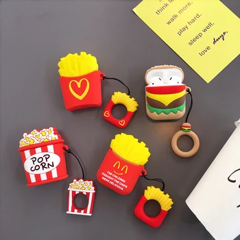 

New Fashion Cute 3D Pattern Hamburger French Fries Silicone Bluetooth Wireless Earphone Case For AirPods 1 Charging Box Headset