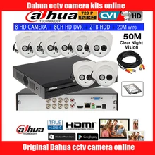 Сетевой видеорегистратор DAHUA 720 P IR50M IP67 Водонепроницаемый Крытый камеры HAC-HDW1020E купольная камера 8CH DHI-XVR4108HS комплект камеры для жесткого диска с 20 м провода