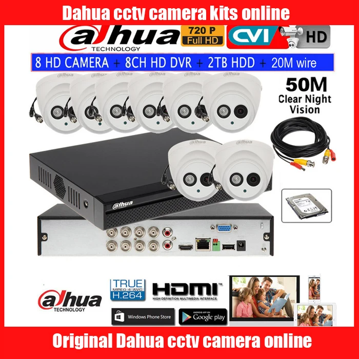  DAHUA 720 P IR50M IP67 interior impermeable Cámara HAC-HDW1020E CVI cámara domo 8CH DHI-XVR4108HS k