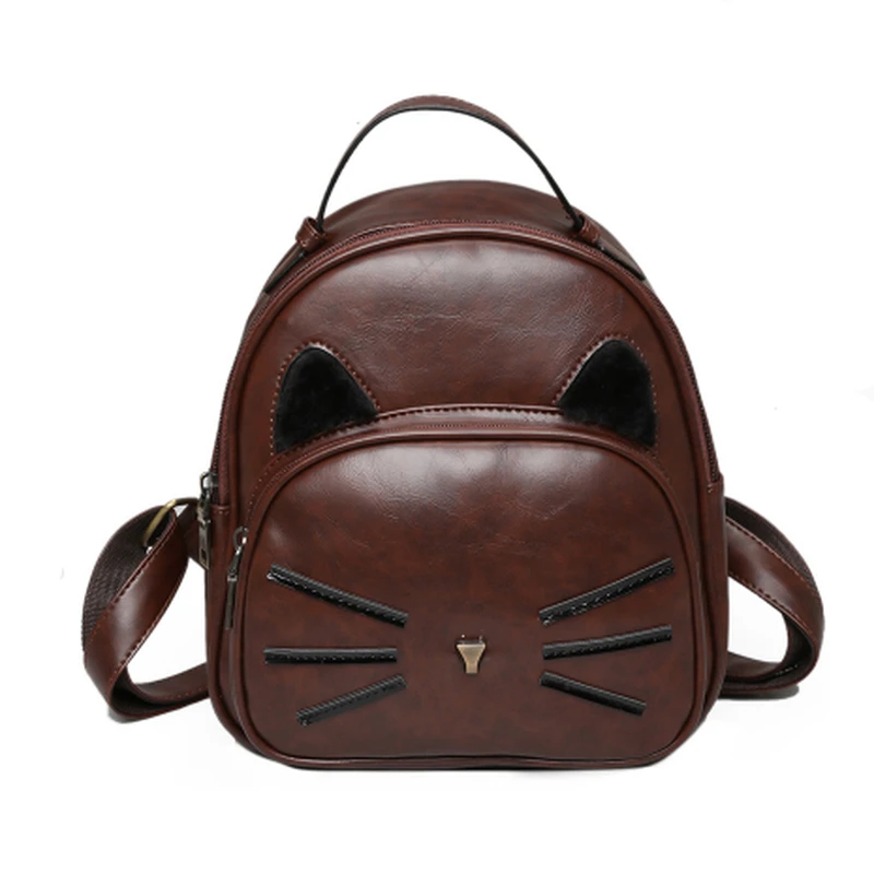 

2018 NEW design animal prints pure color backpacks fashion lovely bearded kitten backpack pu travel casual backpack student bag