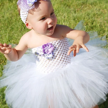 

Hot Retail Baby White Crochet Tutu Dresses Girls Handmade 1Layer Corset Ballet Dance Tutus with 4" Daisy Flower Kids Party Dress
