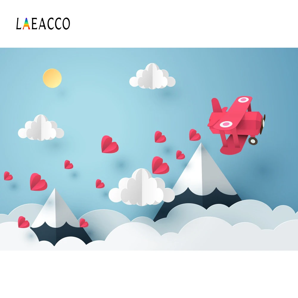 

Laeacco Baby Cartoon Plane Cloudy Love Heart Birthday Party Portrait Photography Backdrops Backgrounds Photocall Photo Studio