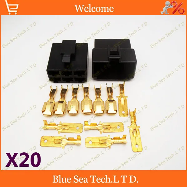 20 Sets 6.3mm 6 Way/pin Electrical Connector Kits Male&female Sets For