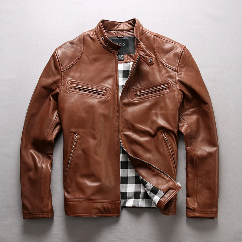 

TOP 2018 Men Genuine Leather Jacket Simple design Cow Leather Jackets over size S-7XL Cowhide Rider Jacket