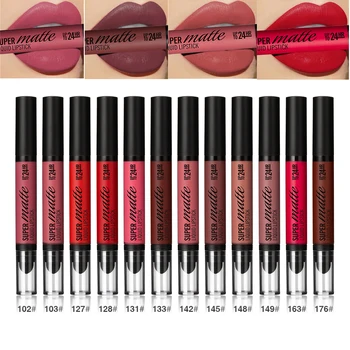 

Menow velvet matte lip gloss 12 colors dual head moisturizing liquid lipstick with lip sponge sexy red nude lip tint MN076