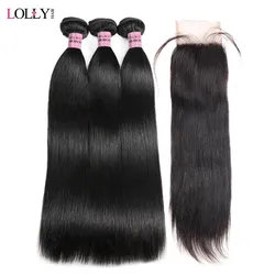 Brazilian Hair Weave 3 Bundles Straight Bundles With Lace Closure Human Hair Bundles With Closure Lolly Non Remy Hair Extension Brazilian Hair Weave 3 Bundles Straight Bundles With Lace Closure Human Hair Bundles With Closure Lolly Non Remy Hair Extension
