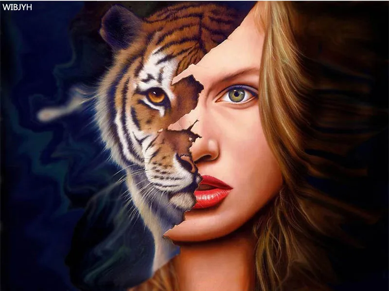 Diy 5d Diamond Mosaic Figure Girl tiger Round/square Rhinestone Painting Cross Stitch kits Embroidery Patterns | Дом и сад