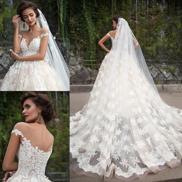 Real Image Milla Nova Wedding Dresses Lace Applique Vintage Bridal Dress Sweep Train Plus Size A Line Wedding Gowns