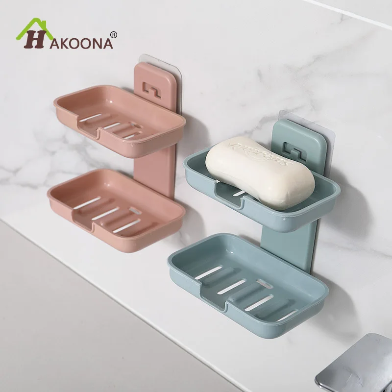 HAKOONA Plastic Shower Soap Dish Bathroom Double Layer Hanging Strong