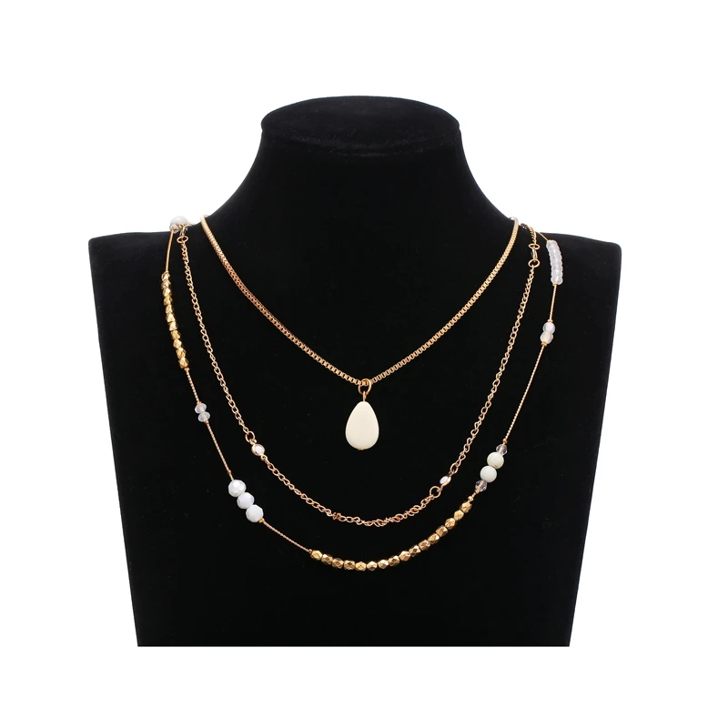 

DANZE Fashion Multilayer Gold White Bead Teardrop Pendant Long Chain Necklace Sweater Chain Female Necklace Jewelry Wholesale