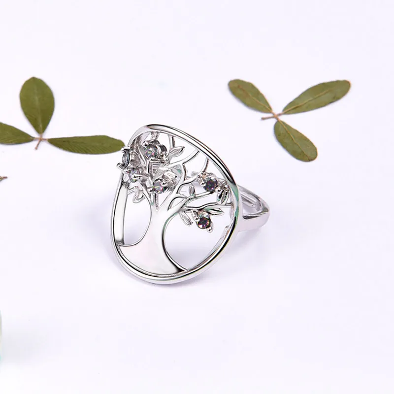 Tree of Life Ring 925 Sterling Silver Adjustable Ring Open Ring Spritual Family Tree Ring For Women R6247B stylish adjustable tree of life layered wrap necklace