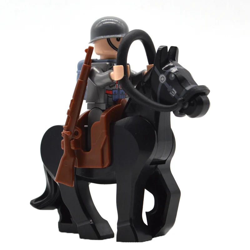  8pcs/set WW2 Cavalry Military Soldiers War Horse with Backpack Sword Rifles Guns Building Bricks Bl