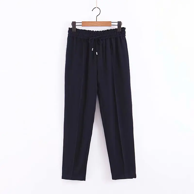 

Women fashion solid color pleats harem pants femme ankle length leisure Trousers elastic wasit drawstring casual chic pants P334