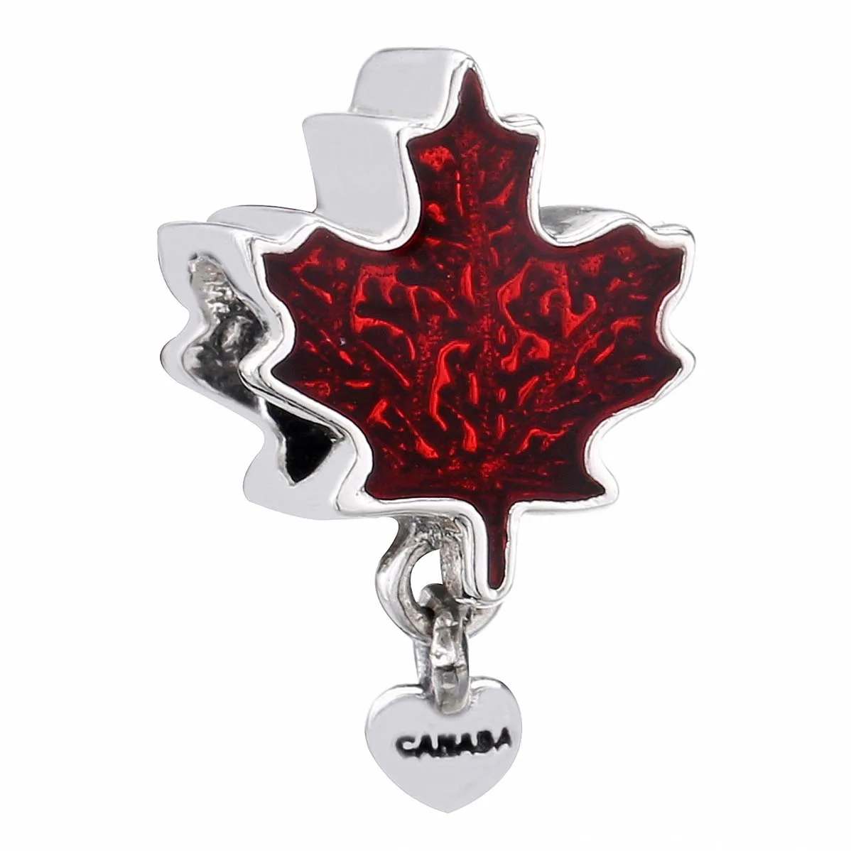 

New 925 Sterling Silver Bead Charm Red Enamel Maple Leaf With Canade Love Heart Pendant Beads Fit Pandora Bracelet Diy Jewelry