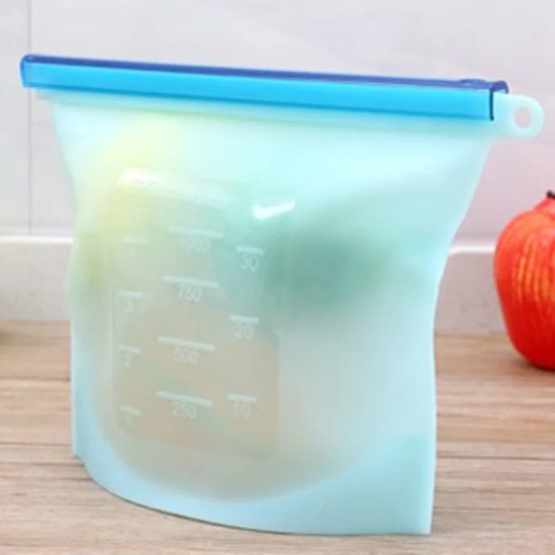 1 литровая силиконовая пищевая свежая сумка для хранения Многоразовые холодильник прозрачные вакуумные пакеты для сэндвич-кухонного уплотнения Органайзер