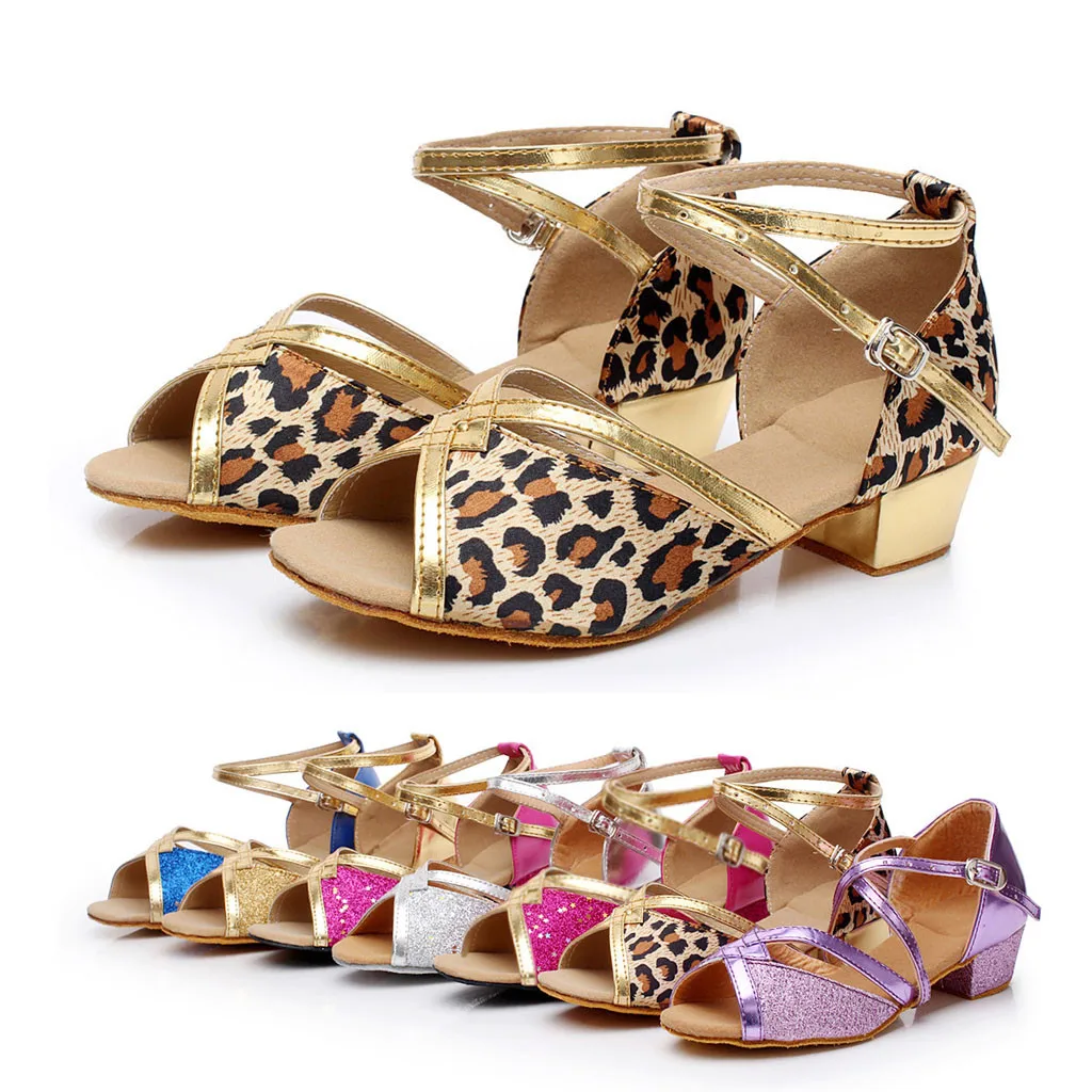Летние сандалии для девочек 2019 детские с леопардовым принтом танцевальные