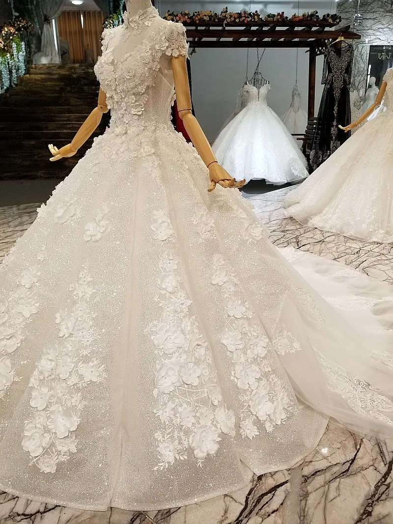LS850321 блестящее бальное платье свадебное лепестки цветы Высокая шея элегантные с
