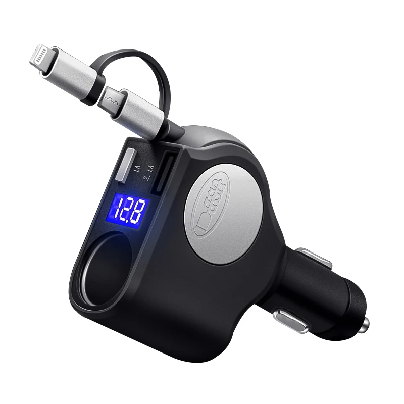 Car cigarette lighter with car charger with display voltage detection