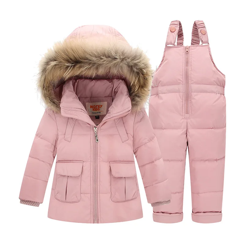 

-30 Winter Russia Children Snowsuit Clothing Set 90% Duck Down Pants-Jacket Hooded Baby Girls Boys Coat Overcoat