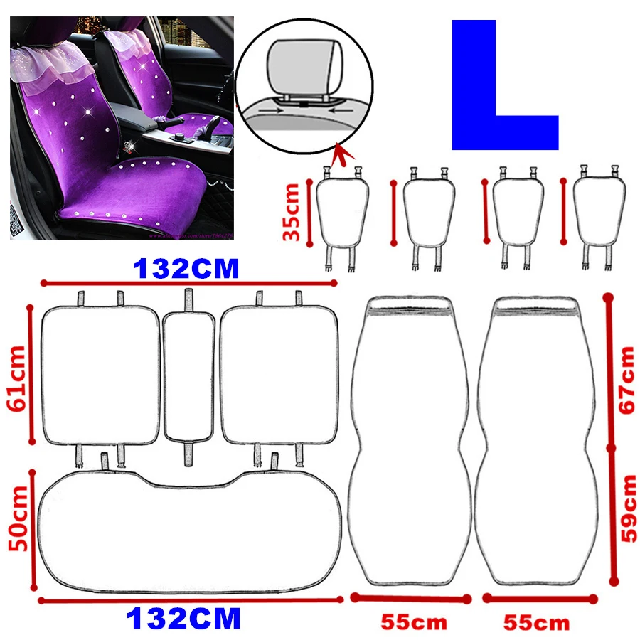 Роскошные из горного хрусталя, горный хрусталь, чехлы для сидений автомобиля для женщин, девушек, авто стиль, автомобильные чехлы для сидений, аксессуары для интерьера - Название цвета: Purple L