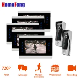 HomeFong 7 дюймов видео домофон домашняя система безопасности сигнализация Запись дверной звонок камера Многоязычная синяя сенсорная панель