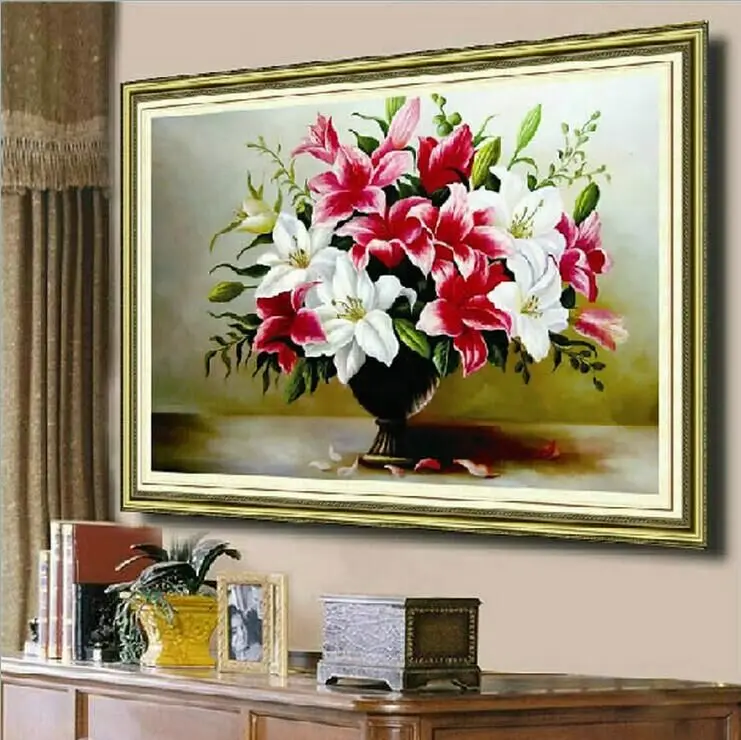 

lily flowers cotton silk cross stitch kits DMC 100% accurate printed embroidery DIY handmade needlework wall home decor canvas