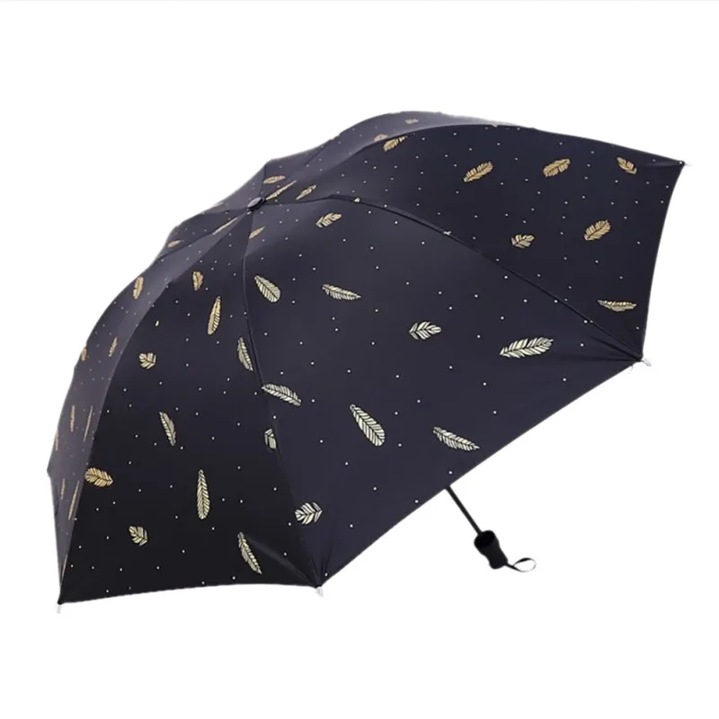 

Cute Parasol Fully Automatic Feather Umbrella Bronzing Rain Sun Protection Women Compact Folding Lady Girly Umbrellas