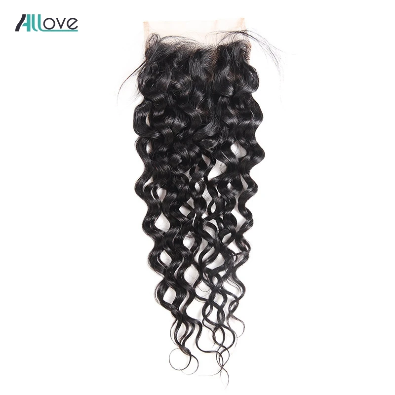 

Allove Human Hair Lace Closure Brazilian Water Wave Lace Closure Natural Color Non Remy Free Part Closure With Baby Hair 4x4
