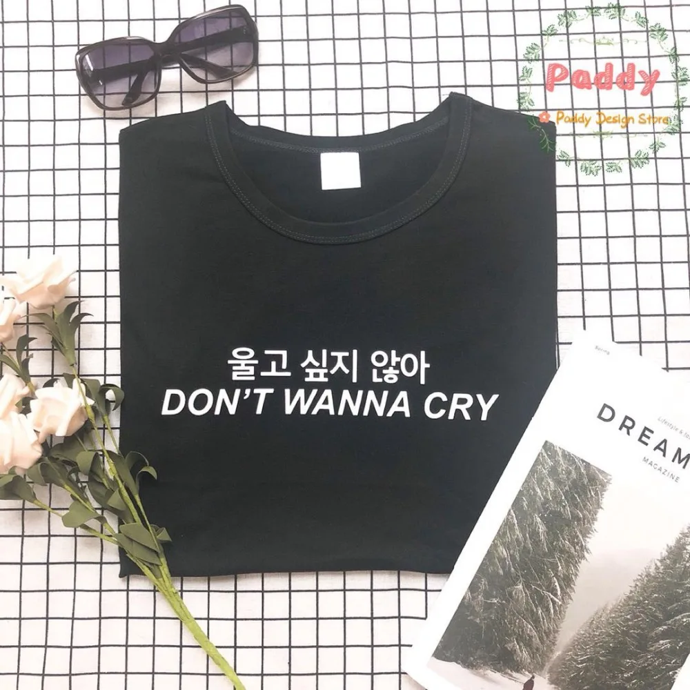 Футболка OKOUFEN sevenpop в Корейском стиле с надписью Don't Want Cry уличная одежда модная