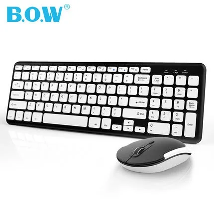 

BOW HW156C Slim 2.4GHz Wireless Keyboard and Mouse Combo Desktop PC Notebook Computer and Mouse Set Secure 2.4GHz Connection
