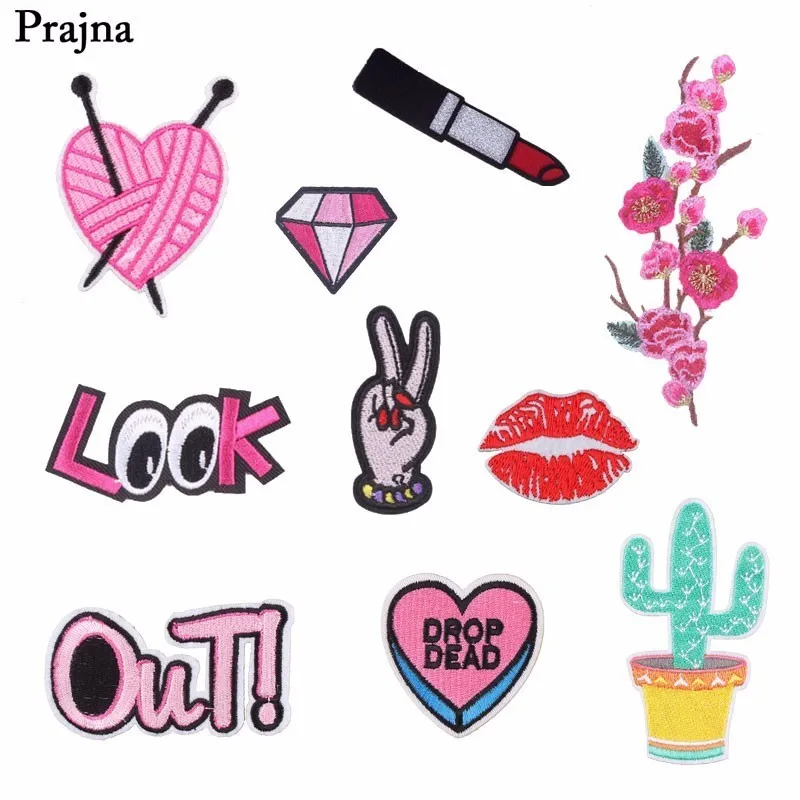 

Prajna OOPS Cactus Unicorn Patch Heart Flower Sew Iron On Patches Cartoon Cute Cheap Embroidered Patches Stickers For Clothing