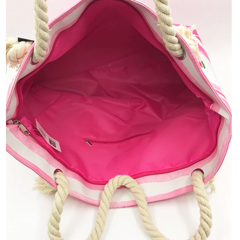 Сумка тоут женская холщовая с фламинго и пеньковой веревкой|beach bag|shoulder bagsbags female |