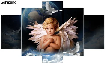 

5Panel Canvas Art Wall Hanging Modular Painting Angel Wing Universe Modern Pictures Posters Printed Home Decor Unframed
