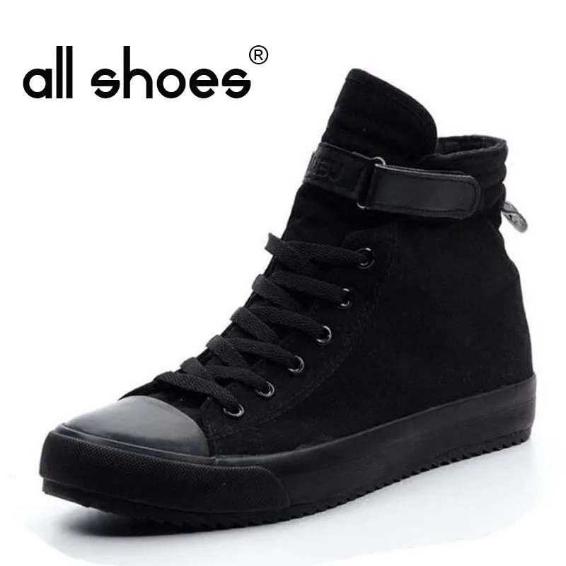 2018-Fashion-New-Men-Light-Breathable-Canvas-Casual-All-Black-white-Red-High-top-Solid-Color