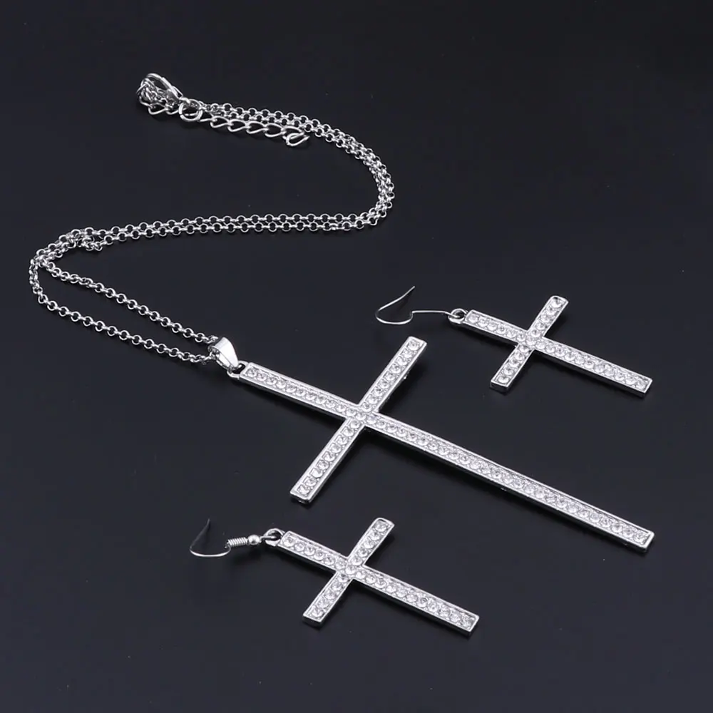 Крест со стразами ожерелье и серьги набор подвеска на серебряной цепочке набор украшений для женщин Свадьба