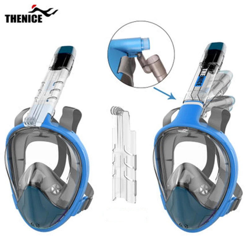 

Folding tube Full Face Snorkeling Mask Panoramic View HD AntiFog Anti-Leak snorkeling Mask Underwater Mask with GoPr.Camera hold
