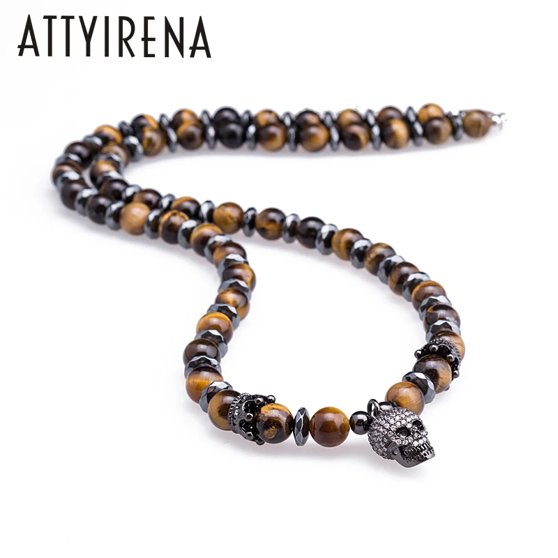 Мужские ожерелья и кулоны с натуральным черепом Tigereye бусы из гематита мужское