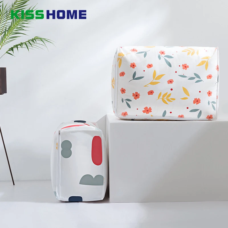 

Geometric Floral Waterproof Quilt Clothes Storage Bag with Zippers PEVA Home Household Dust-proof Thickening Package For Storing