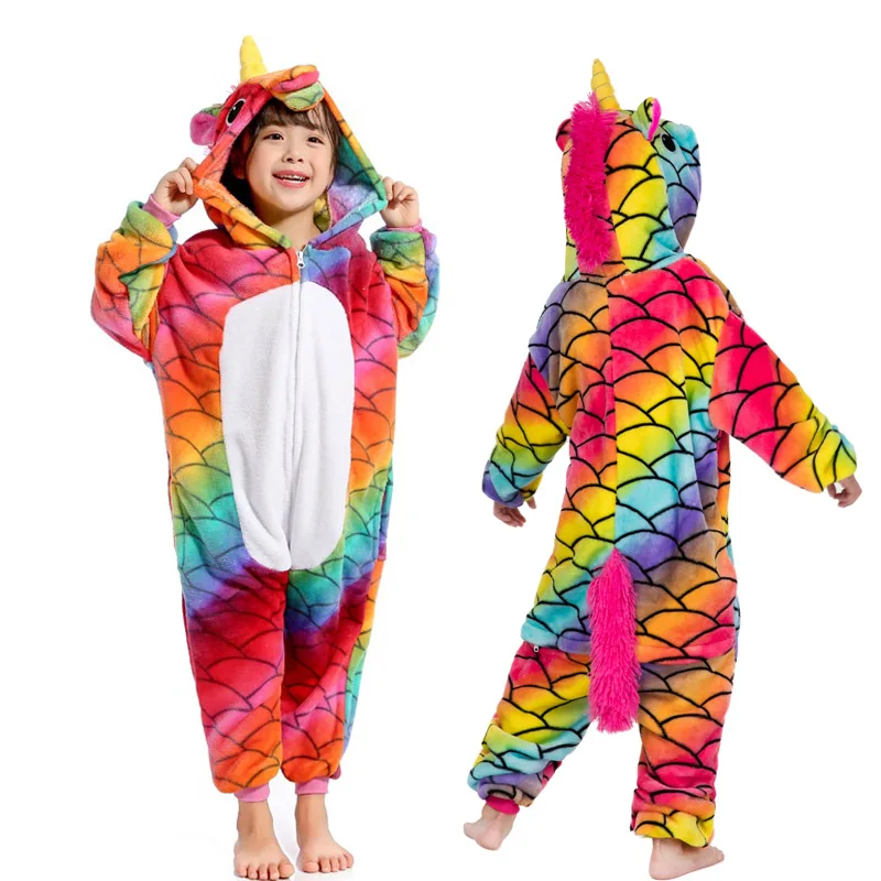 Kigurumi/пижамы с единорогом детские пижамы для мальчиков и девочек, фланелевые детские пижамы, комплект одежды для сна с животными зимние комбинезоны для детей от 4 до 12 лет
