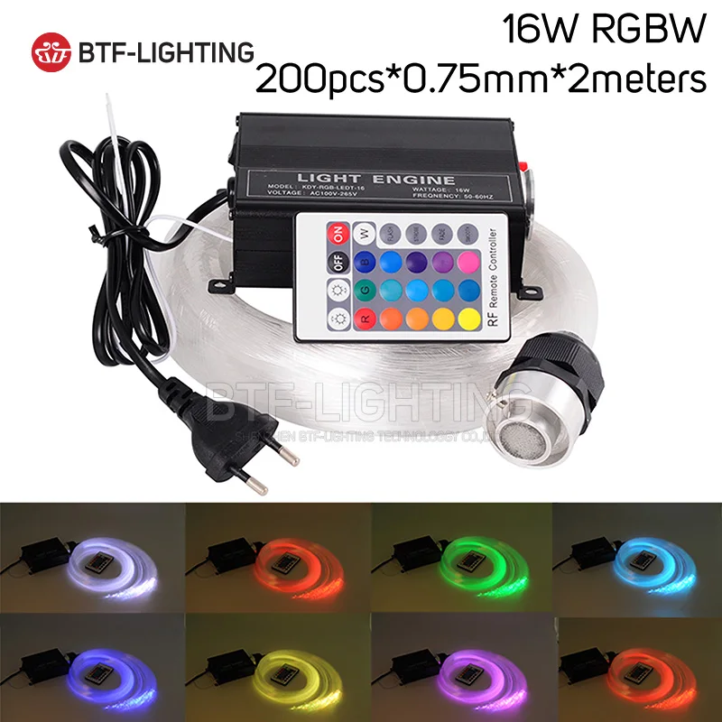 

16W RGBW 200pcs*0.75mm*2M LED Fiber optic light Star Ceiling Kit Lights optical lighting+RF 24key Remote engine+5pcs crystal