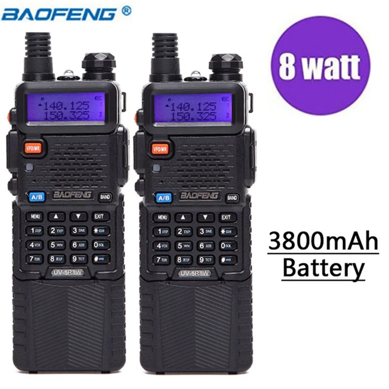 2 шт. Baofeng UV-5R 8 Вт мощная версия 10 км двухстороннее радио УКВ двухдиапазонный Портативный радио портативной рации Baofeng УФ 5R Любительское